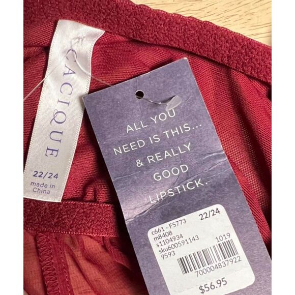 NEW NWT Burgundy Plus Sz 22/24 Lingerie Chemise & Thong 2 Pc Sexy Set CACIQUE - Picture 5 of 5